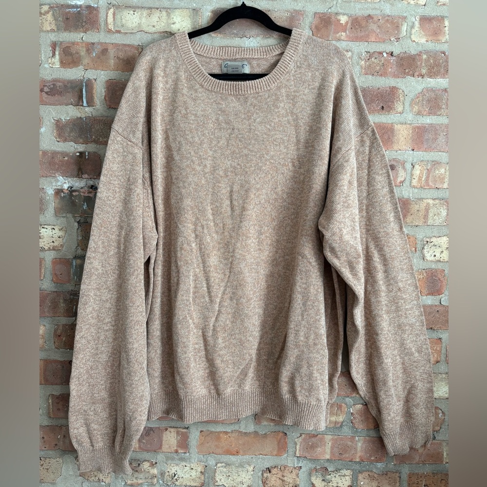 3XLT Men’s 100% cotton long sleeve sweater knit crewneck casual preppy fall tan